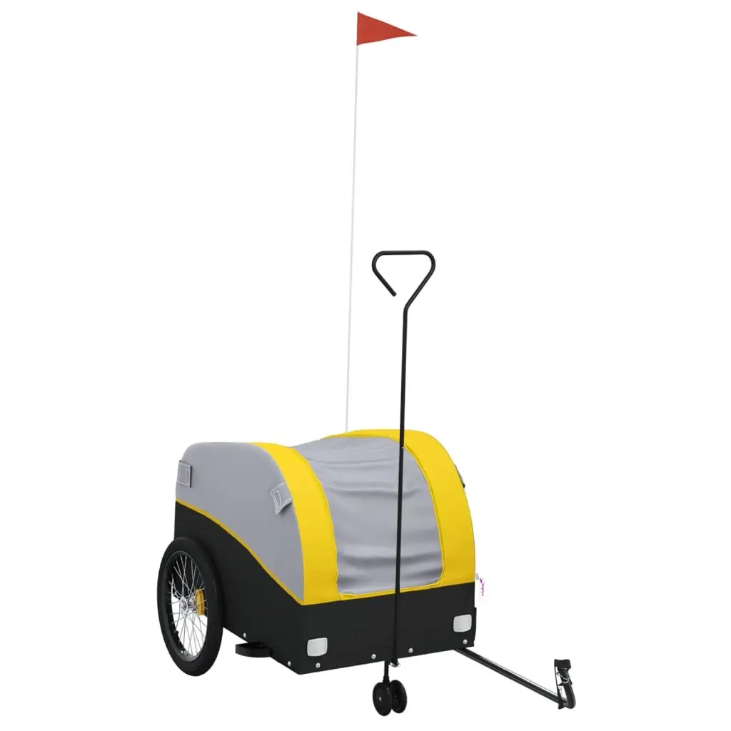 Bike Trailer Iron 45 kg Capacity Yellow Black Tow Bar Safety Flag Cargo