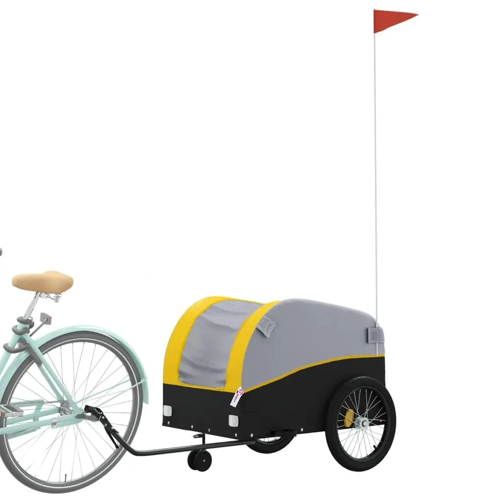 Bike Trailer Iron 45 kg Capacity Yellow Black Tow Bar Safety Flag Cargo