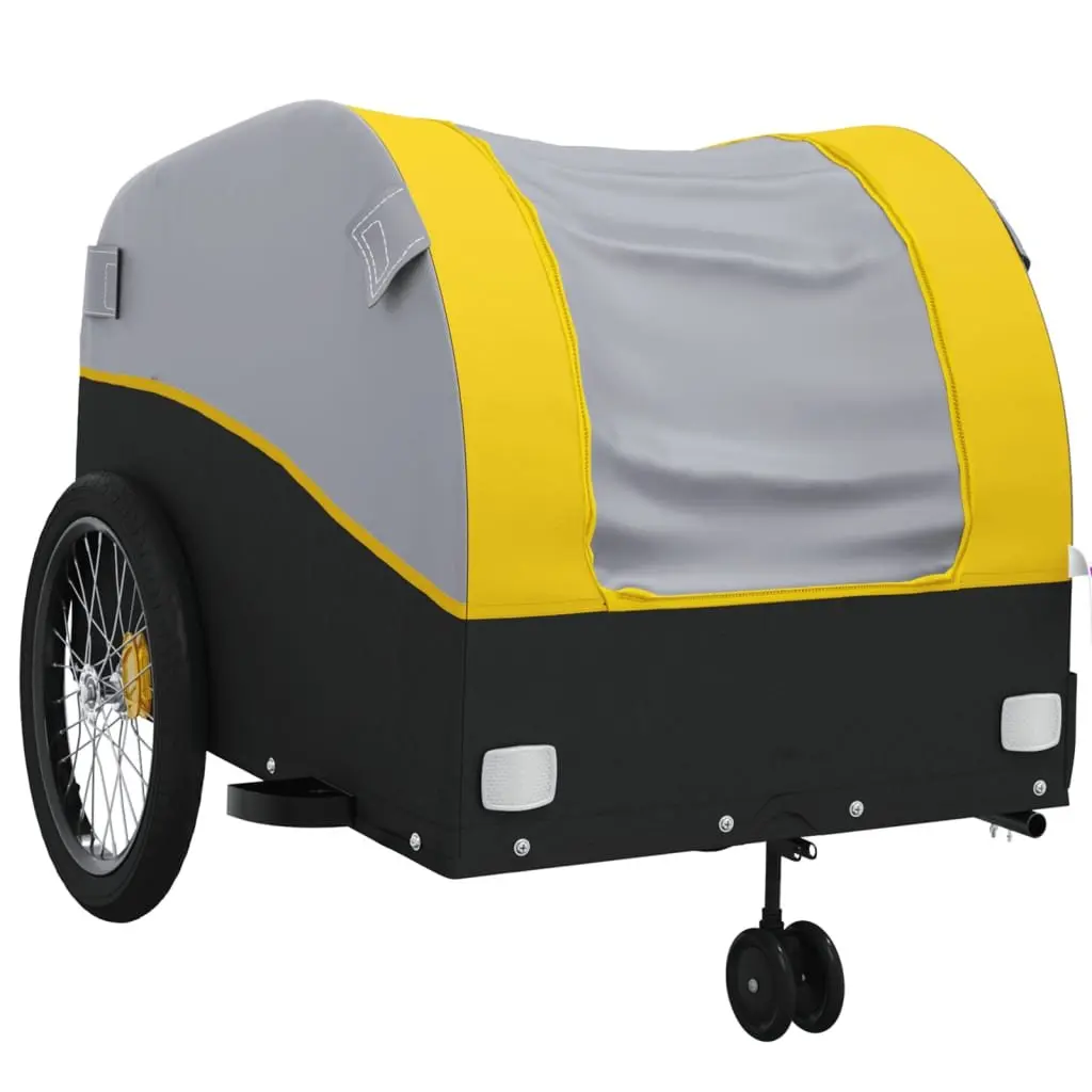 Bike Trailer Iron 45 kg Capacity Yellow Black Tow Bar Safety Flag Cargo