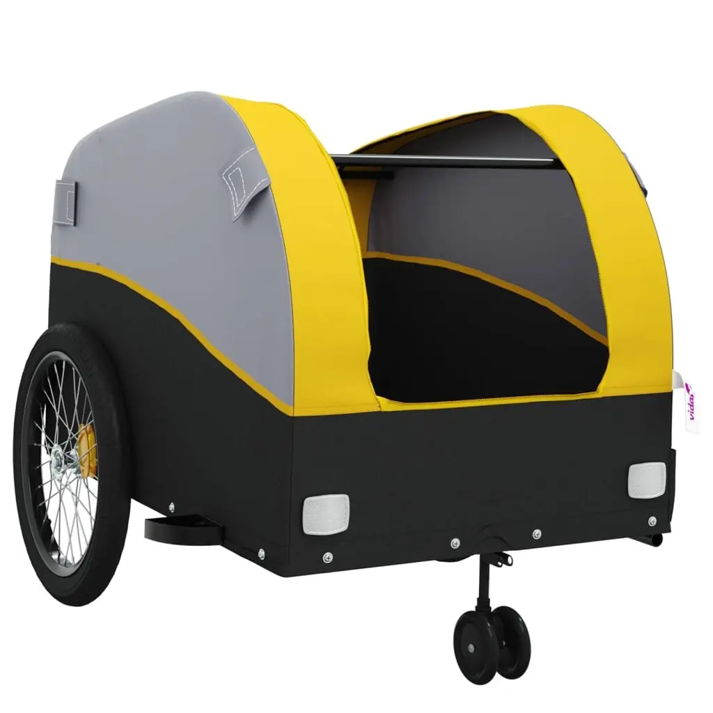 Bike Trailer Iron 45 kg Capacity Yellow Black Tow Bar Safety Flag Cargo
