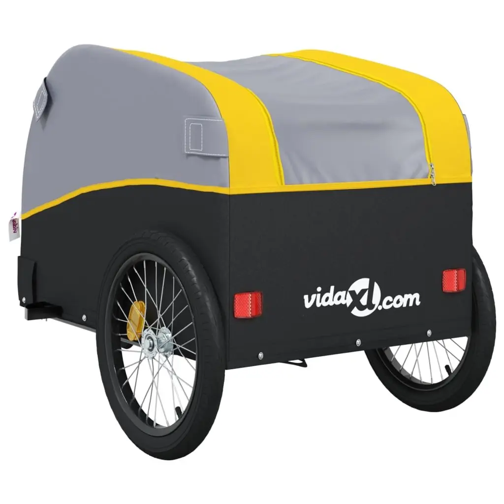 Bike Trailer Iron 45 kg Capacity Yellow Black Tow Bar Safety Flag Cargo