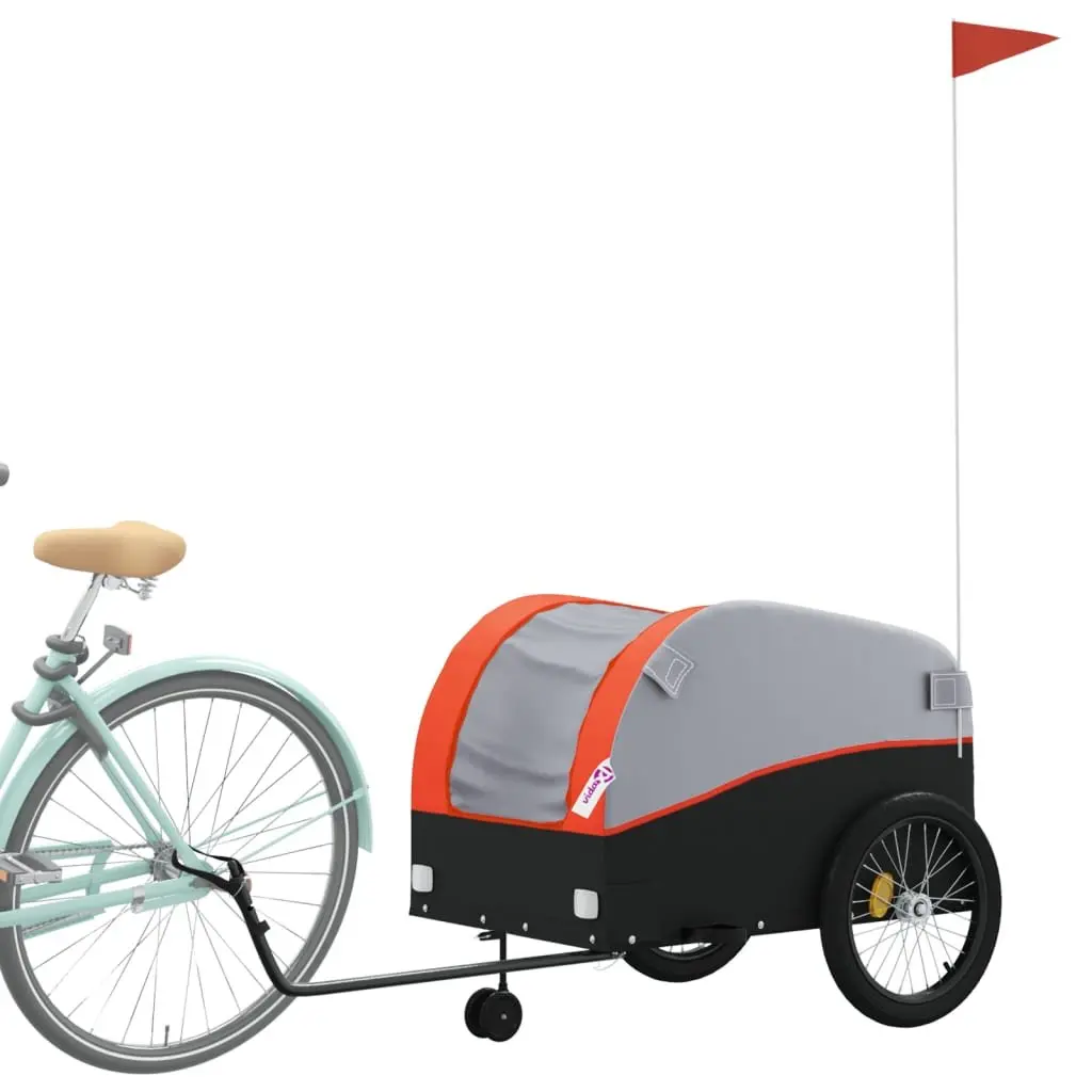 Bicycle Cargo Trailer Iron Orange 45kg Load Capacity Durable Hauling Cart with Tow Bar Connector