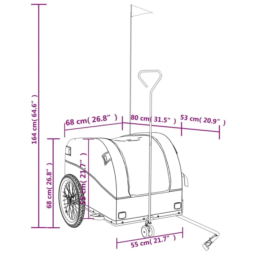 Bicycle Cargo Trailer Iron Orange 45kg Load Capacity Durable Hauling Cart with Tow Bar Connector