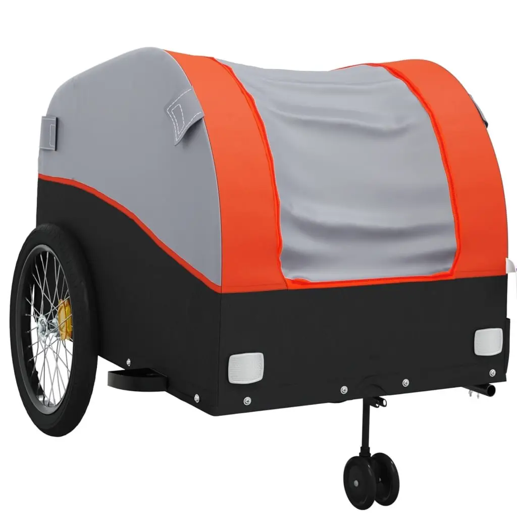Bicycle Cargo Trailer Iron Orange 45kg Load Capacity Durable Hauling Cart with Tow Bar Connector