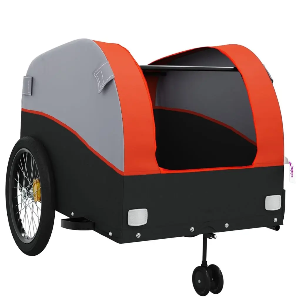 Bicycle Cargo Trailer Iron Orange 45kg Load Capacity Durable Hauling Cart with Tow Bar Connector