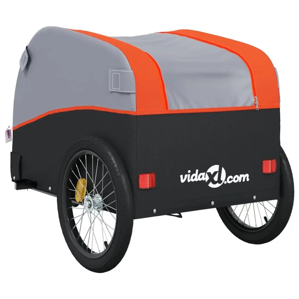 Bicycle Cargo Trailer Iron Orange 45kg Load Capacity Durable Hauling Cart with Tow Bar Connector