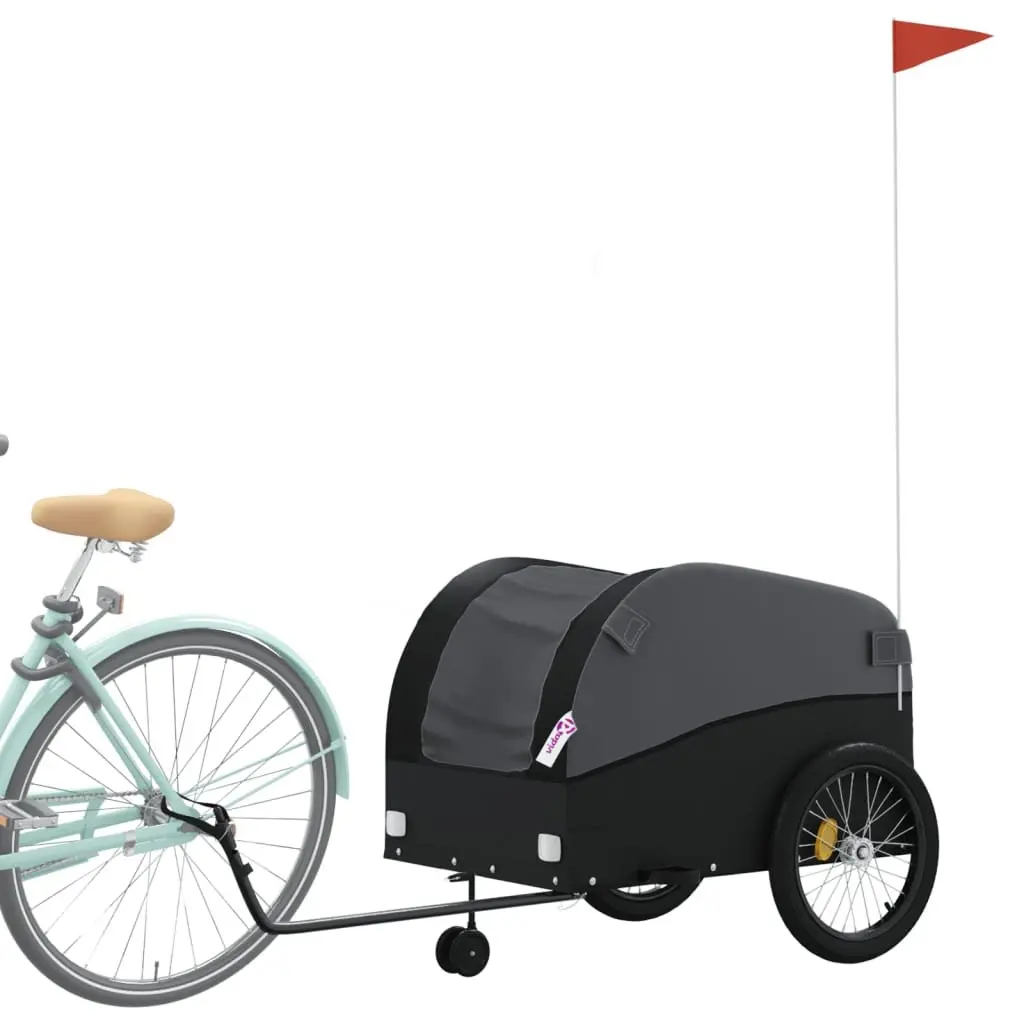 Black Bike Trailer 45kg Load Capacity Iron Cargo Cart Bicycle Hauling Heavy