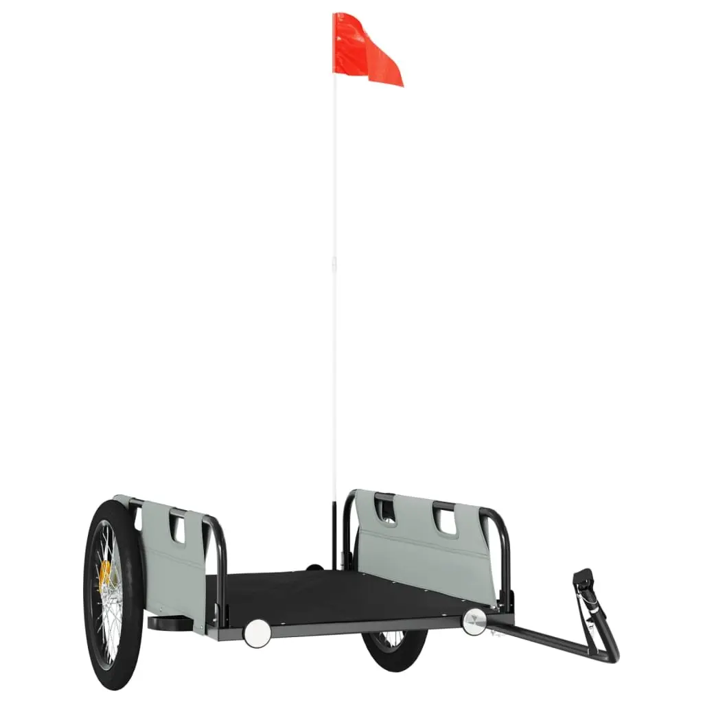 Bicycle Trailer Iron Construction Grey Oxford Fabric Two Wheels Reflectors Flag