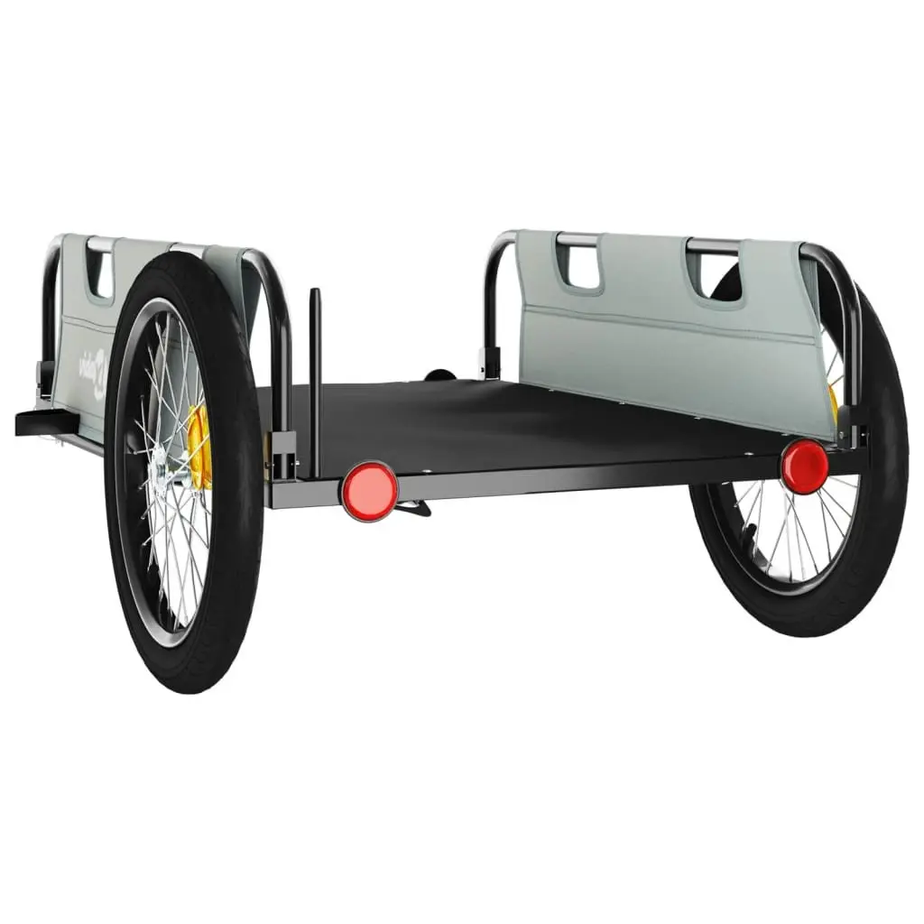 Bicycle Trailer Iron Construction Grey Oxford Fabric Two Wheels Reflectors Flag