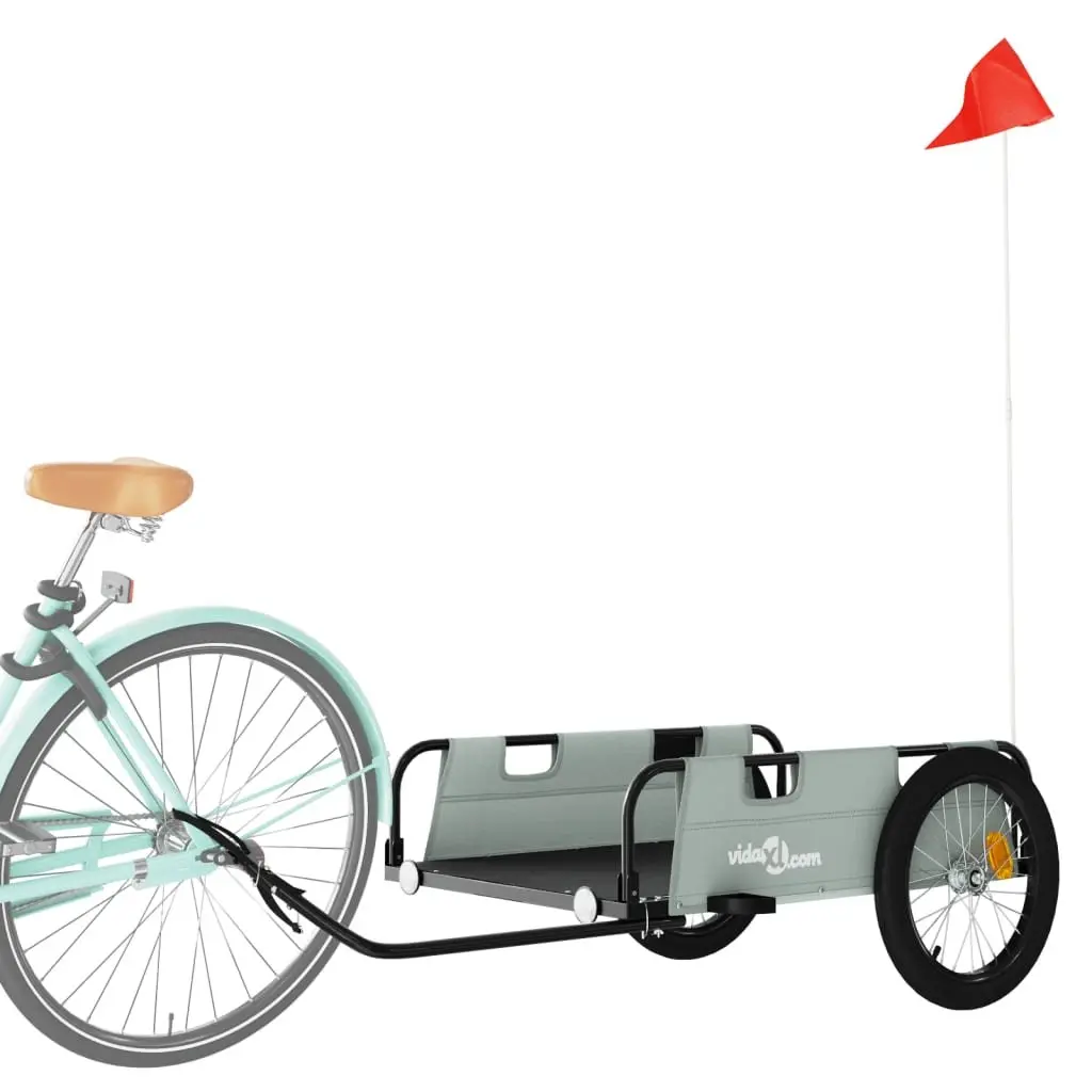 Bicycle Trailer Iron Construction Grey Oxford Fabric Two Wheels Reflectors Flag