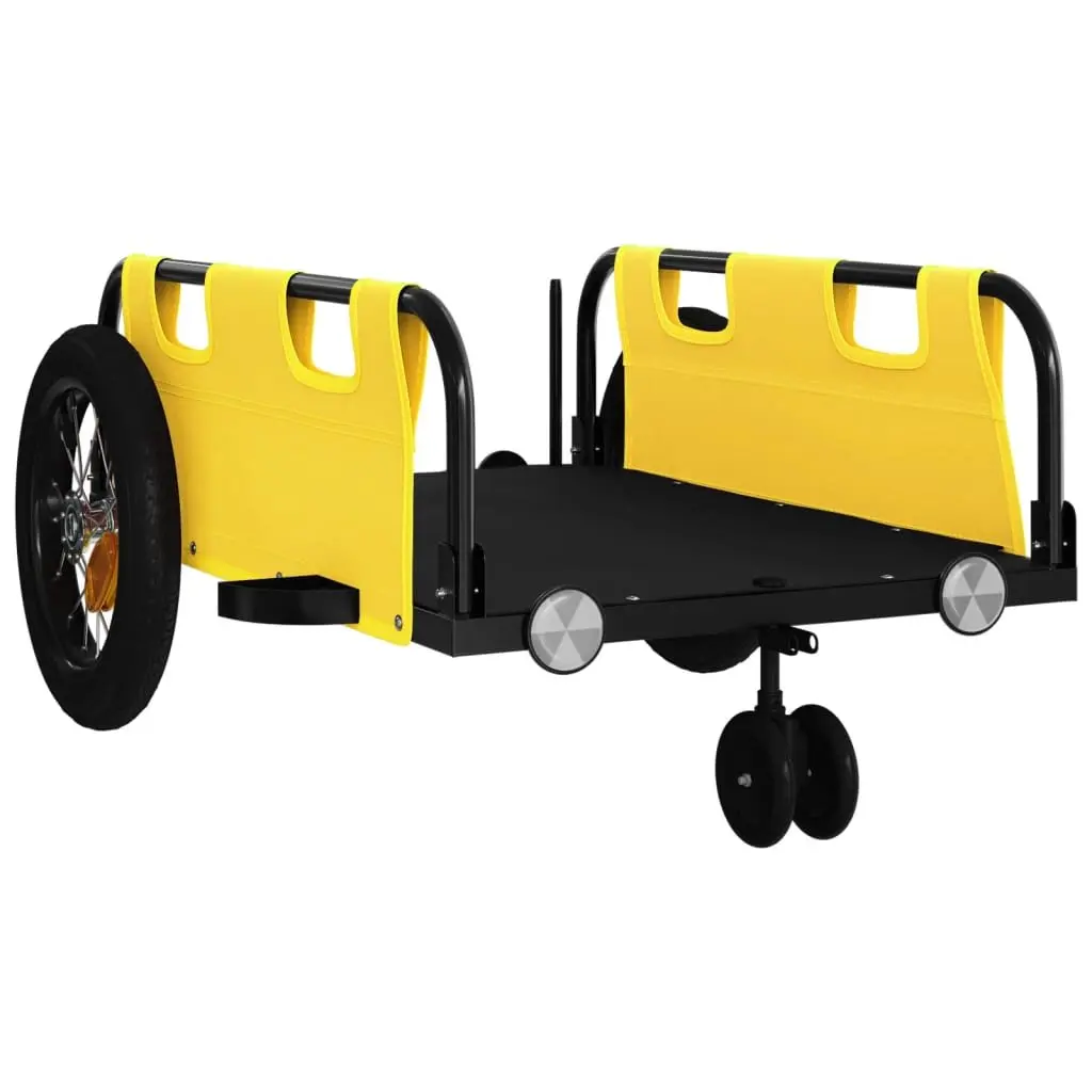 Bike Trailer Oxford Fabric Yellow Iron Frame Bicycle Cargo Transport Cart
