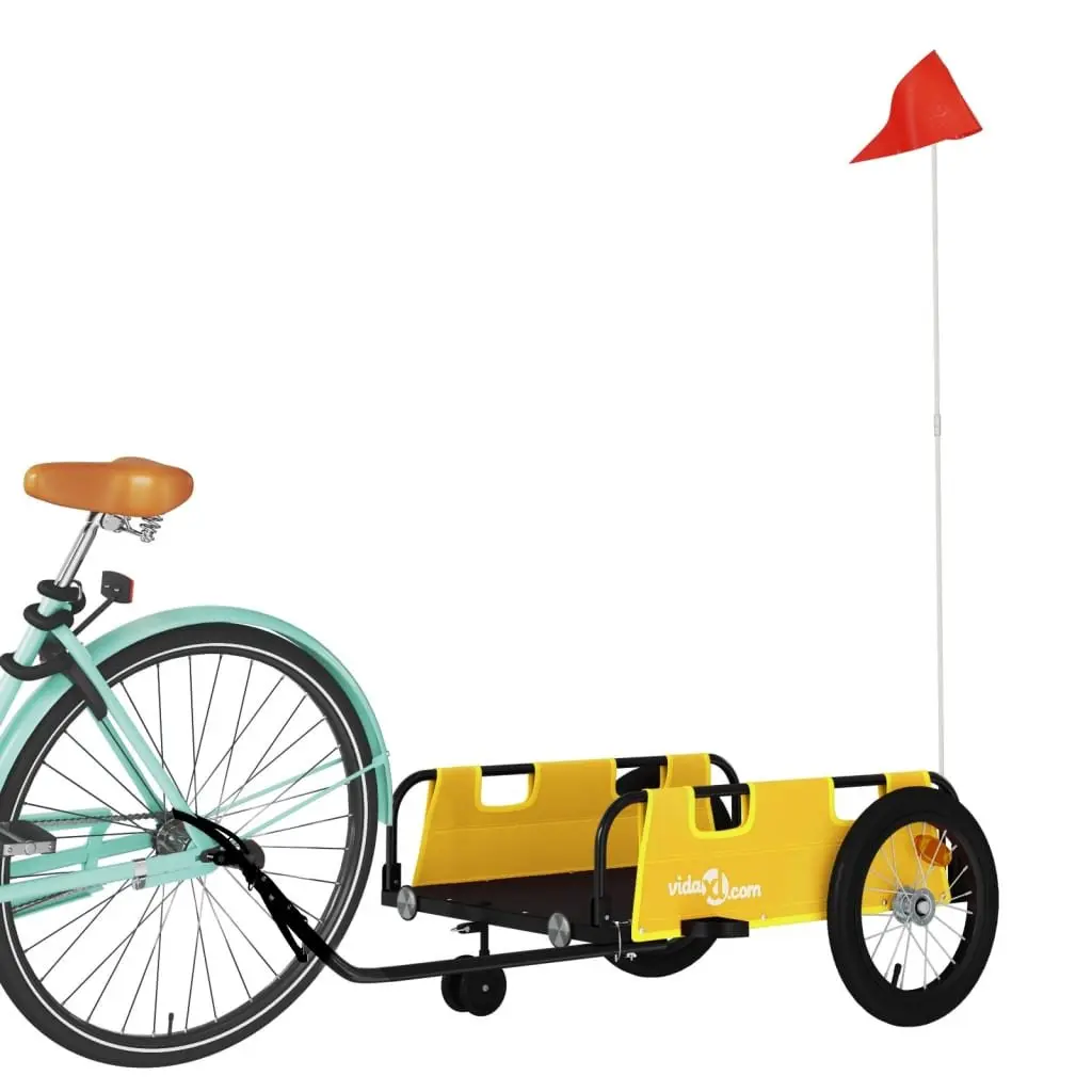Cargo Cart Bicycle Trailer Iron Frame Yellow Oxford Fabric Durable Transport