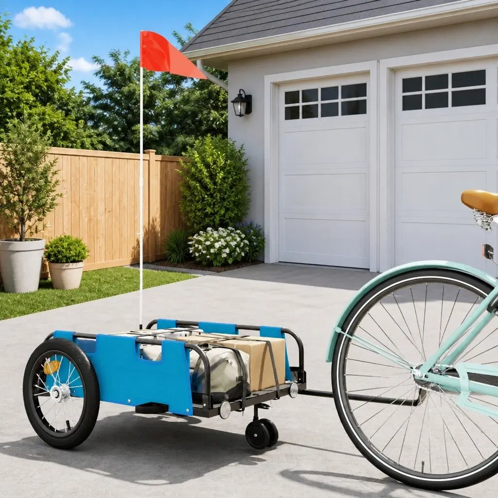 Bike Trailer Iron Frame Oxford Fabric Blue Cargo Cart