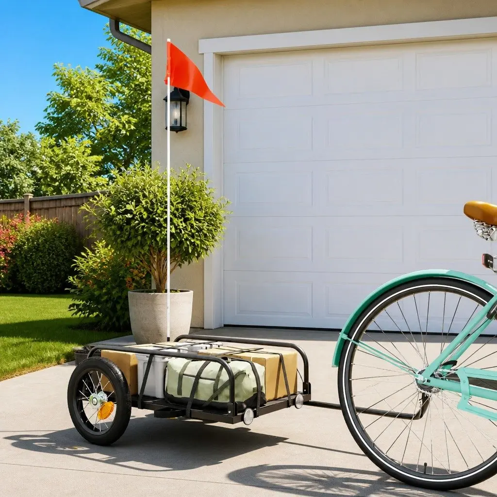 Cargo Trailer Iron Heavy Duty Black Bicycle for Transporting Goods 122x53x31cm
