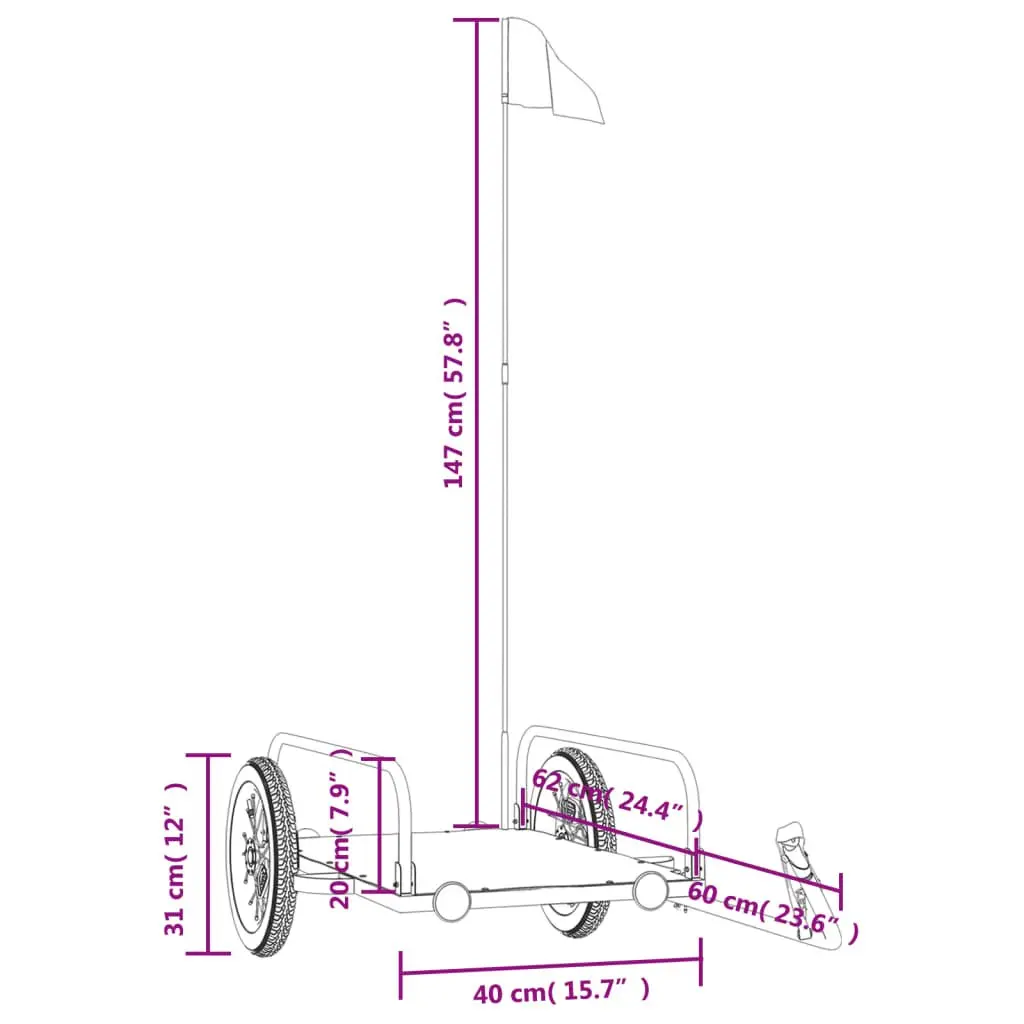 Cargo Trailer Iron Heavy Duty Black Bicycle for Transporting Goods 122x53x31cm