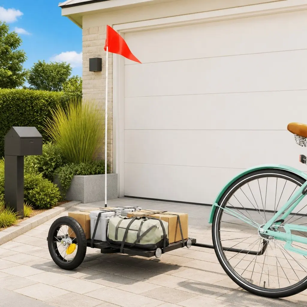Bike Trailer Black Iron Heavy Duty Cargo Cart Bicycle Hauling Transport