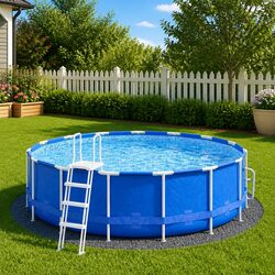 Pool Ground Cloth Light Grey 306cm Round Protective Geotextile Underlay Mat