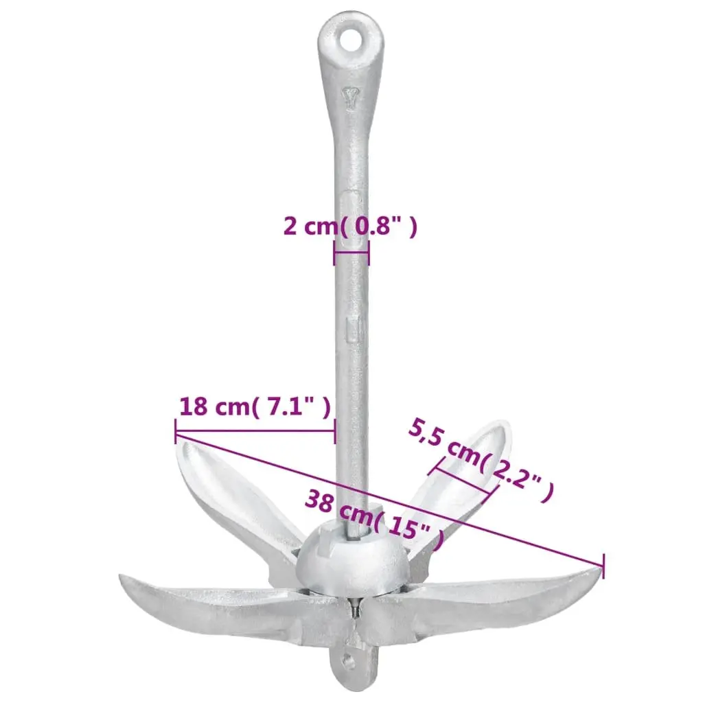 Folding Anchor 4kg Cast Iron 4-Claw Silver
