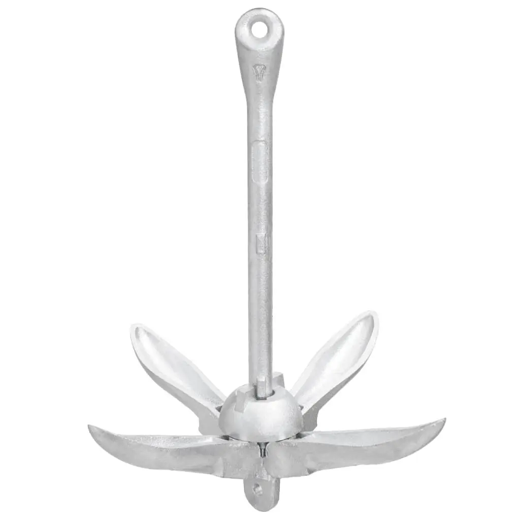 Folding Anchor 8 kg Silver Hot Dip Galvanized Cast Iron 4-Claw Grapnel