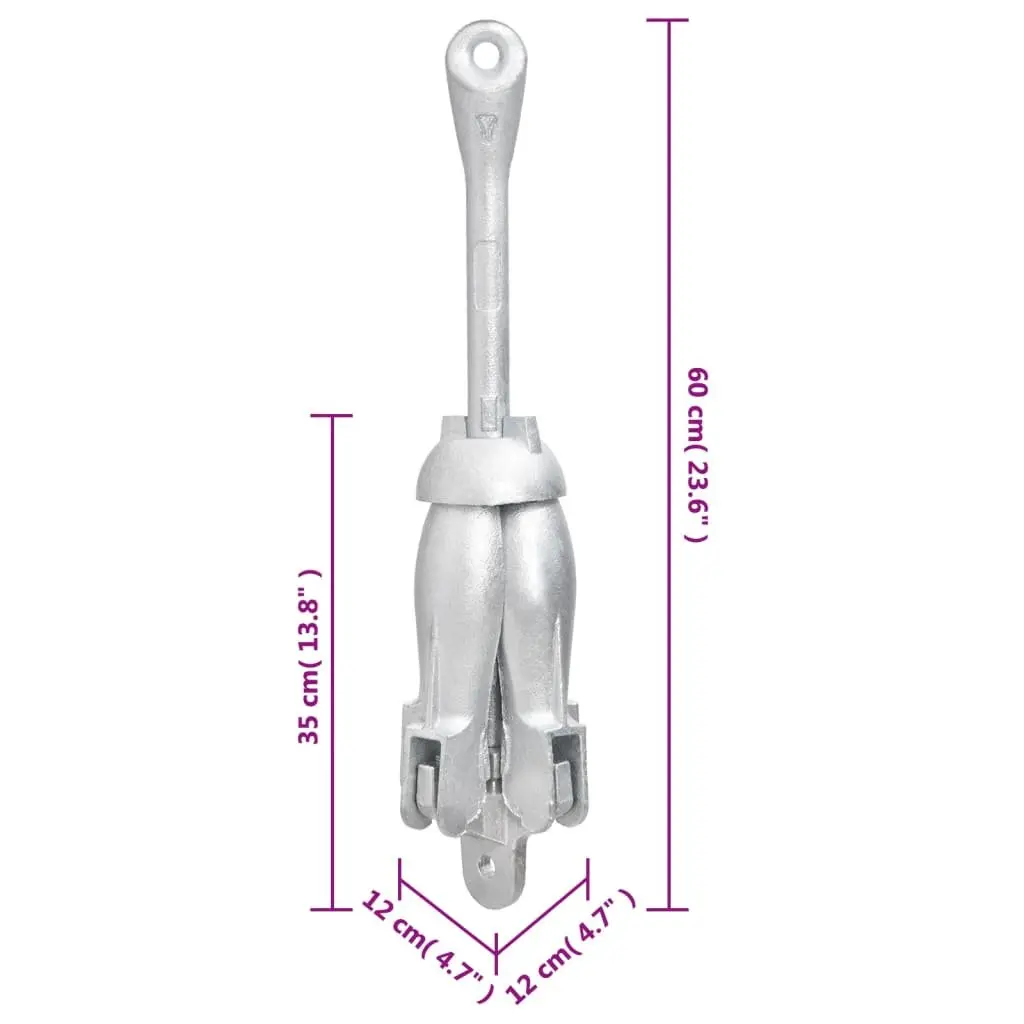 Folding Anchor 8 kg Silver Hot Dip Galvanized Cast Iron 4-Claw Grapnel