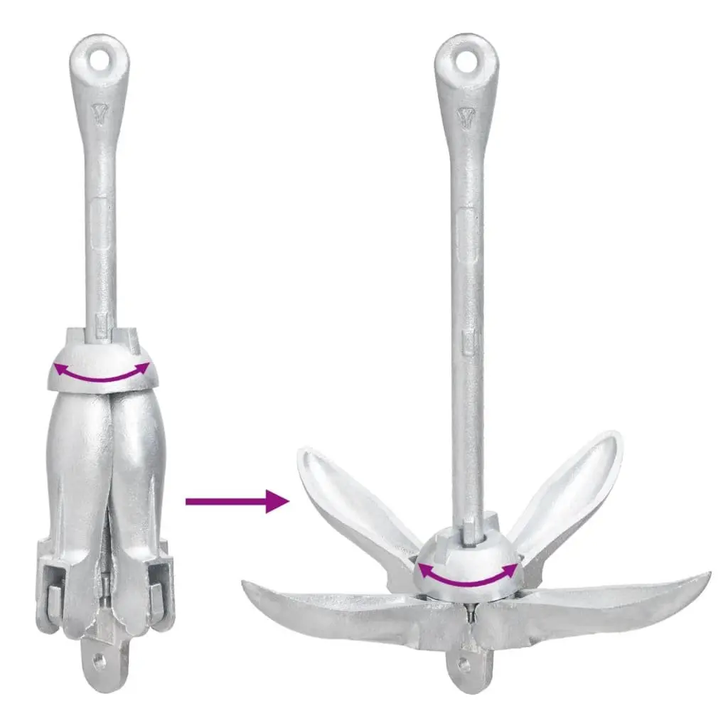 Folding Anchor 8kg Cast Iron 4-Claw Grapnel Silver