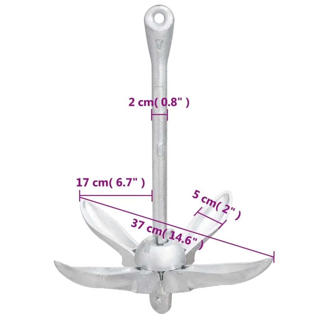 Folding Anchor 4-Claw Grapnel Malleable Iron Compact Silver