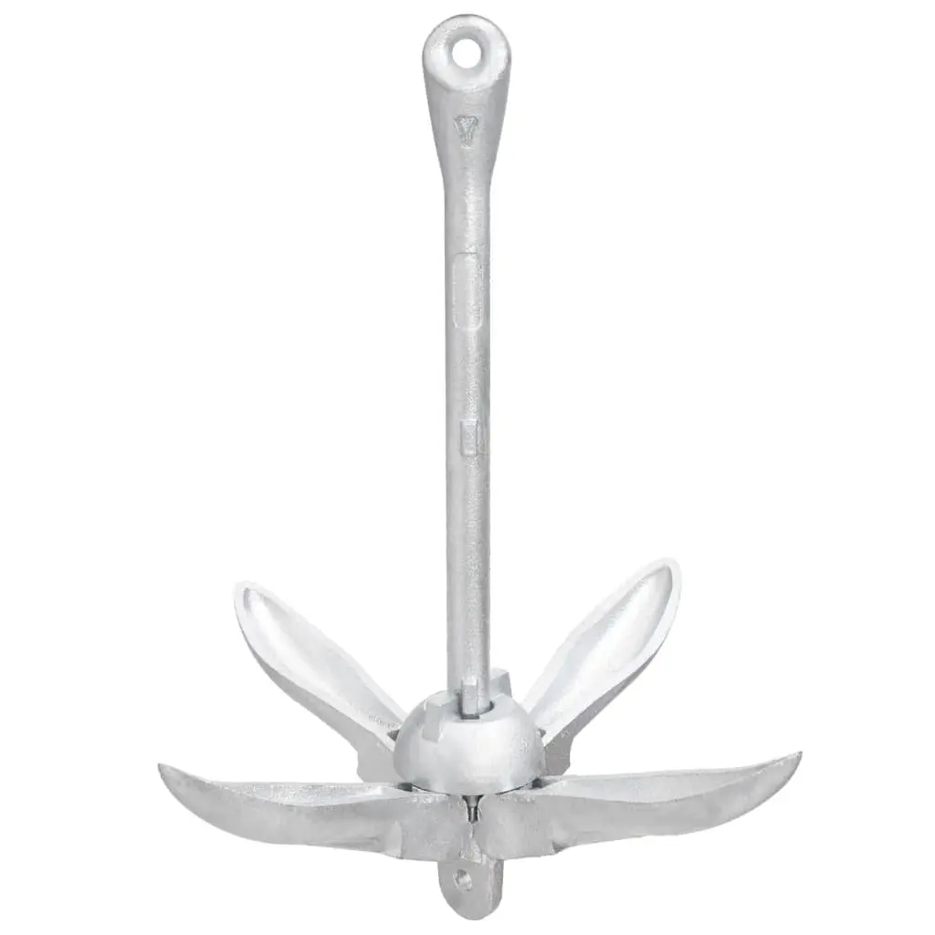 Folding Anchor 4-Claw Grapnel Malleable Iron Compact Silver