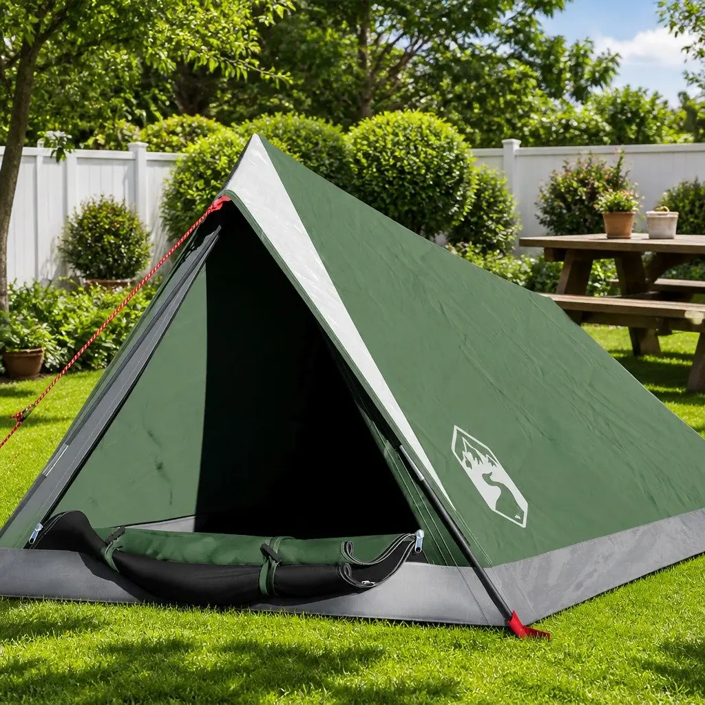 2 Person Camping Tent Waterproof Polyester Green Easy Setup Mosquito Protection