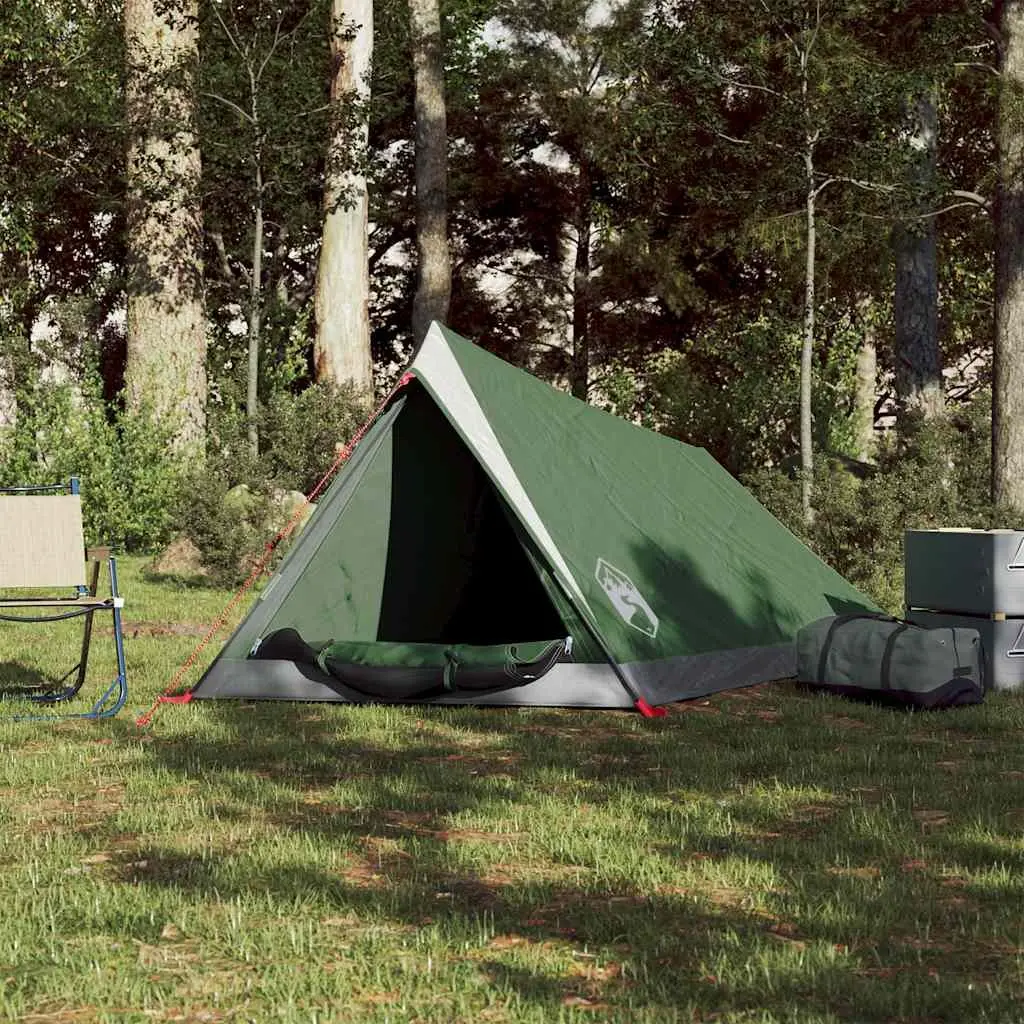 2 Person Camping Tent Waterproof Polyester Green Easy Setup Mosquito Protection