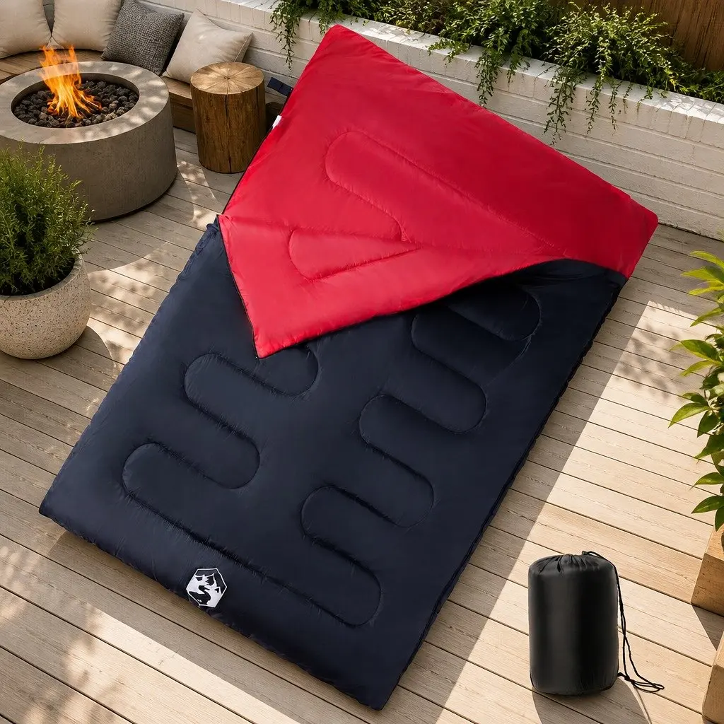 Double Sleeping Bag Polyester 3-4 Seasons Red with Pillows