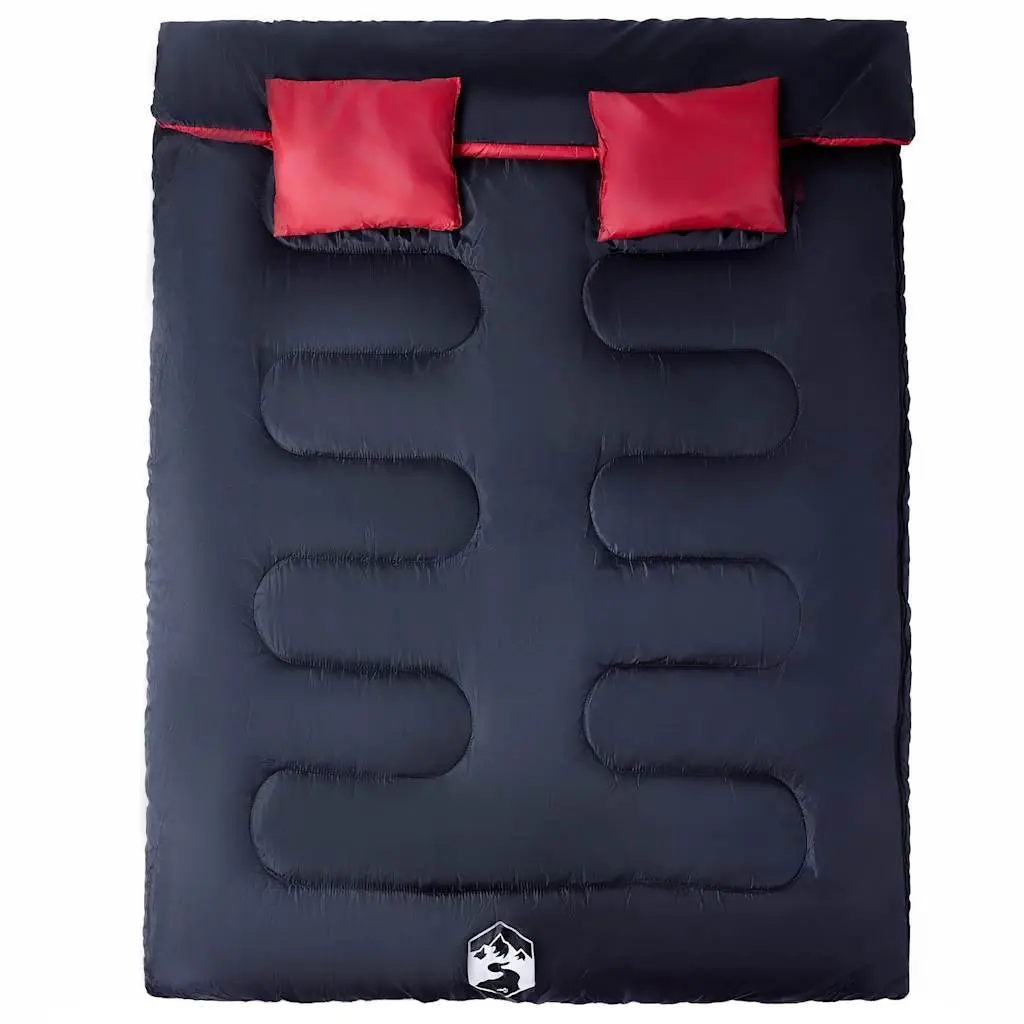 Double Sleeping Bag Polyester 3-4 Seasons Red with Pillows