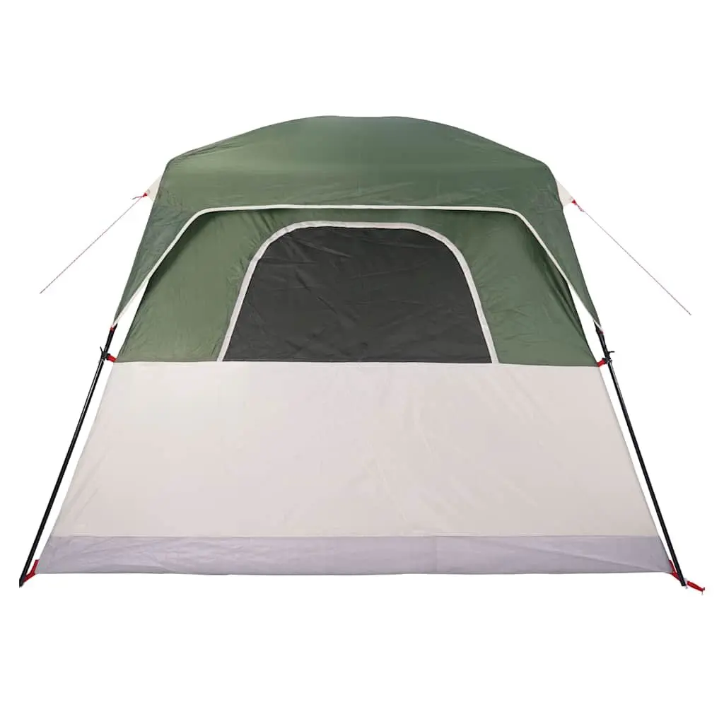 Camping Tent Waterproof 4-Person Cabin Green Polyester with PU Coating