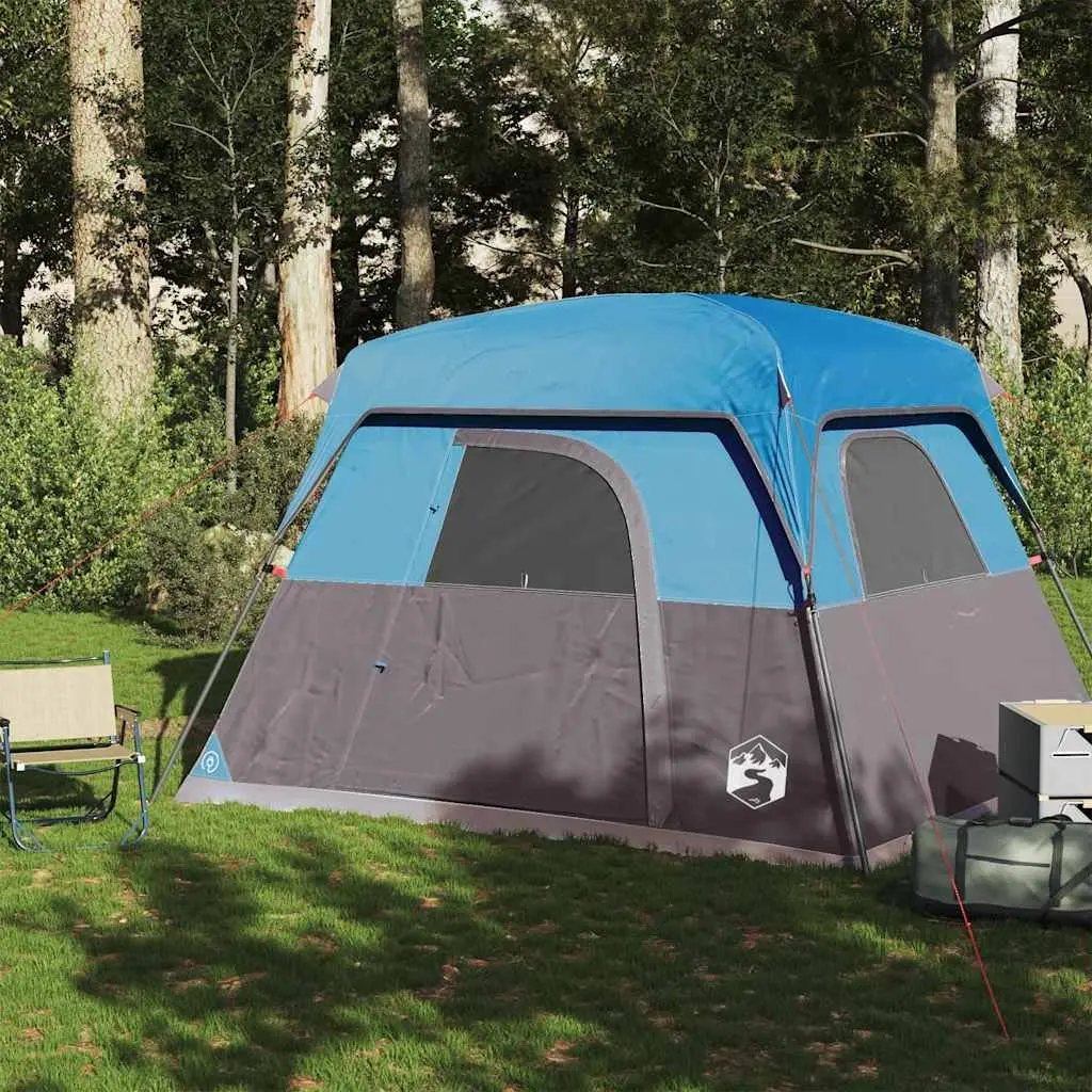 Camping Tent Waterproof 4-Person Cabin Blue Outdoor