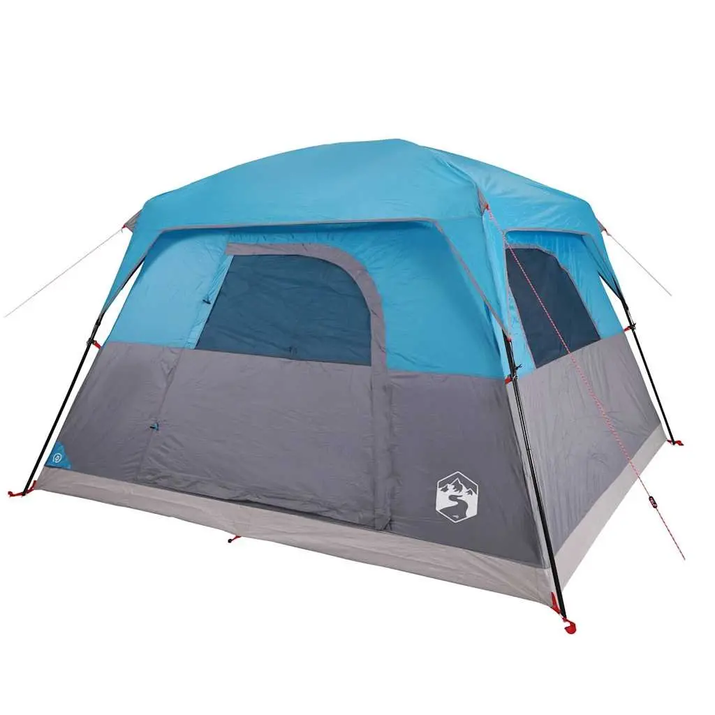 Camping Tent Waterproof 4-Person Cabin Blue Outdoor