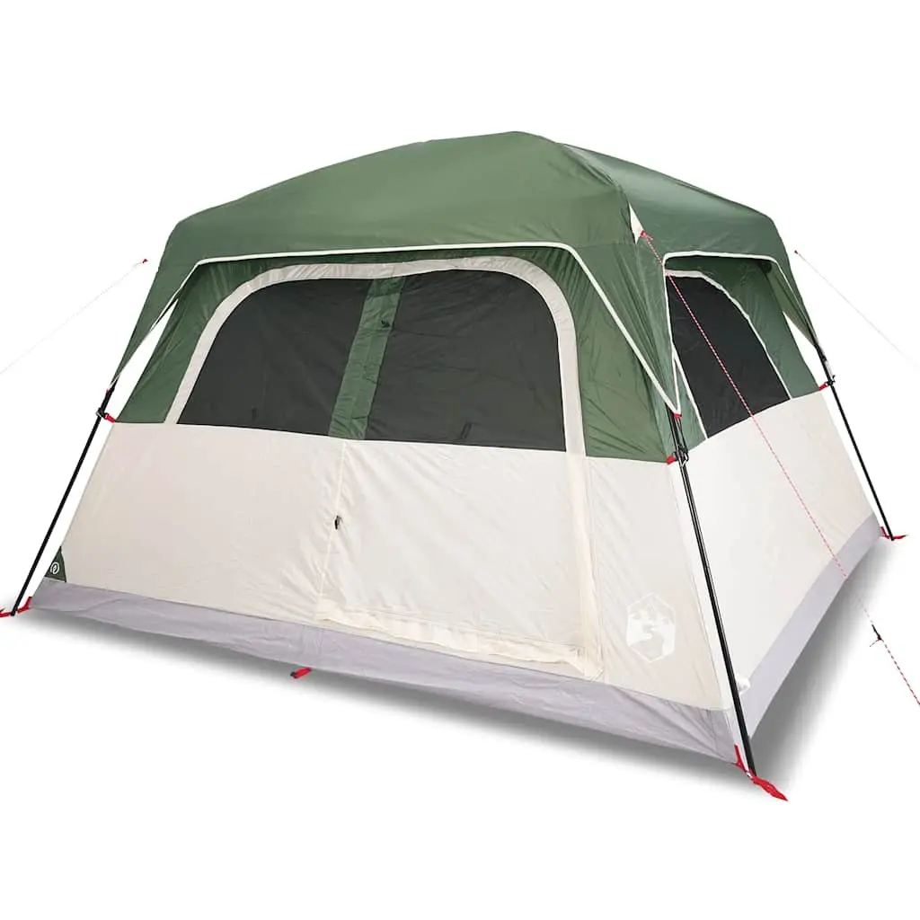 Camping Tent Waterproof Polyester 6-Person Green with Detachable Rainfly and Mosquito Protection