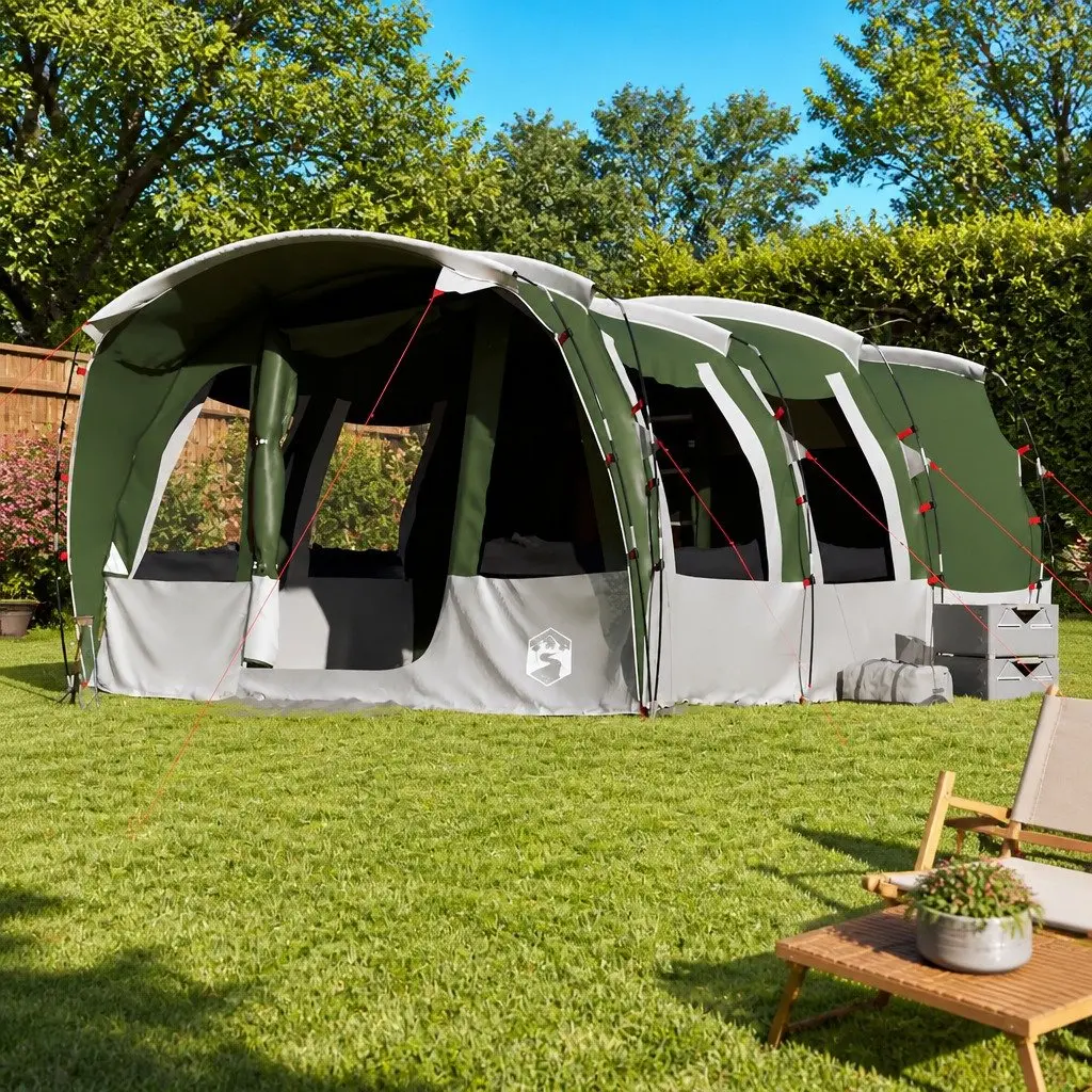 8 Person Tunnel Tent Waterproof Green Fibreglass Poles Easy Setup Durable Outdoor Camping
