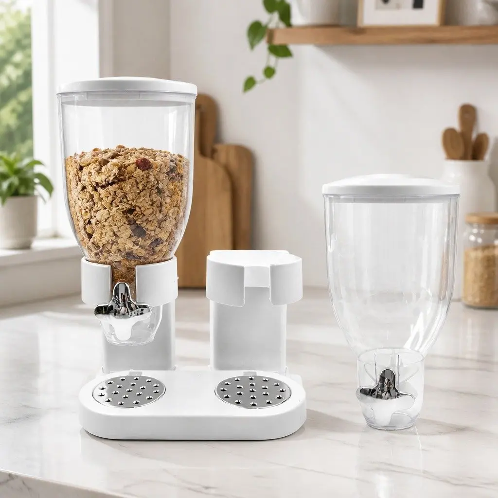 Double Cereal Dispenser Portion Control White ABS 33cm x 42cm