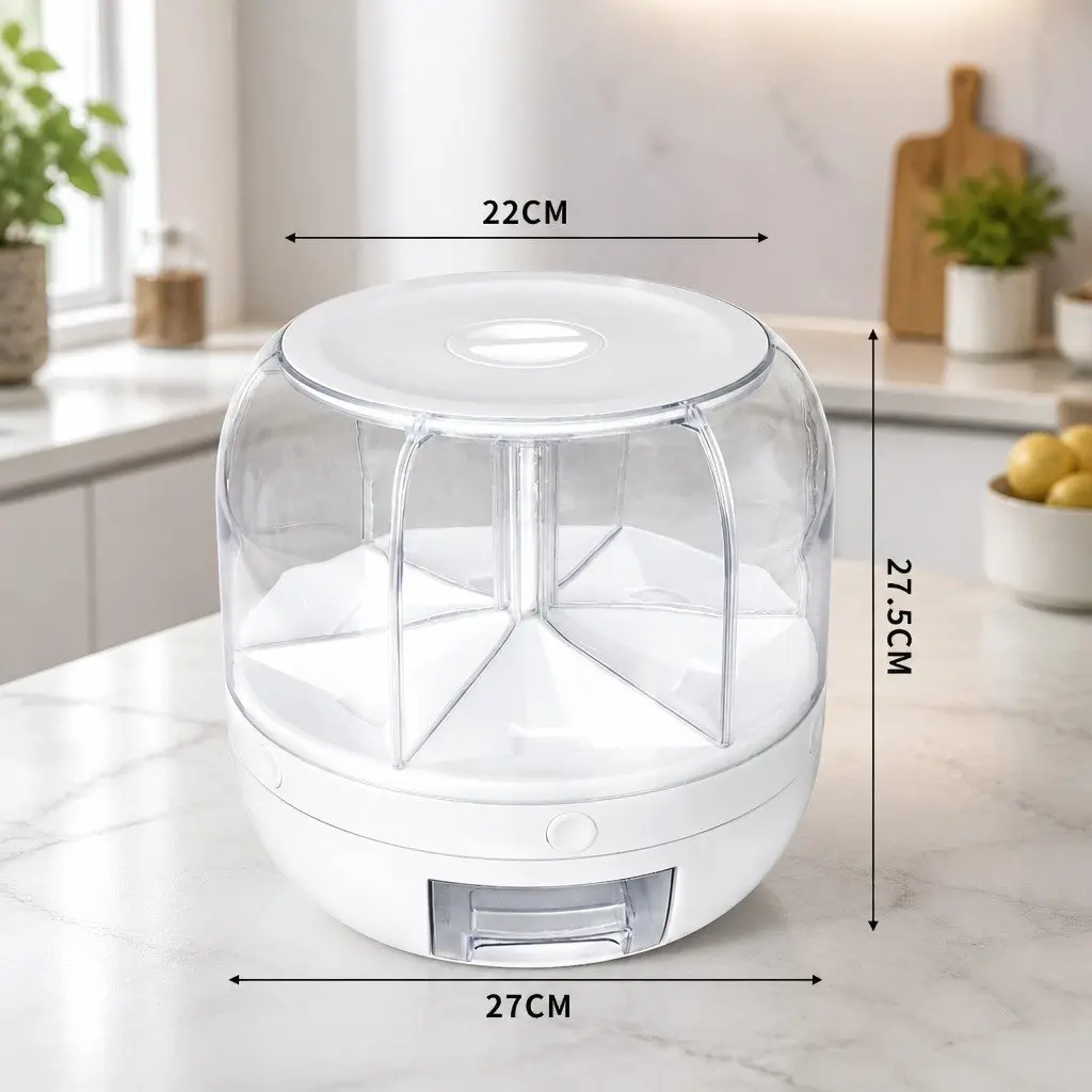 Cereal Dispenser Food Grade Plastic 10kg White Rotating Storage Container