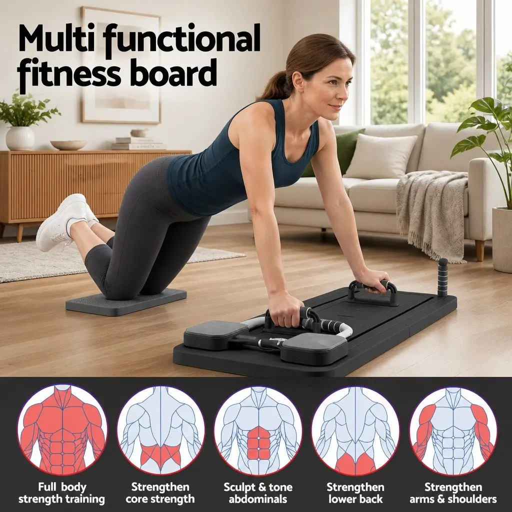 Pilates Board Foldable PP Full Body Exercise Trainer Black