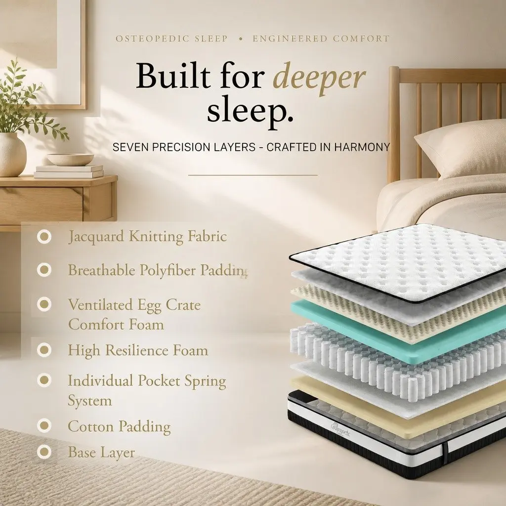 King Single Osteopedic Euro Top Pocket Spring Mattress Medium Firm Hybrid Foam