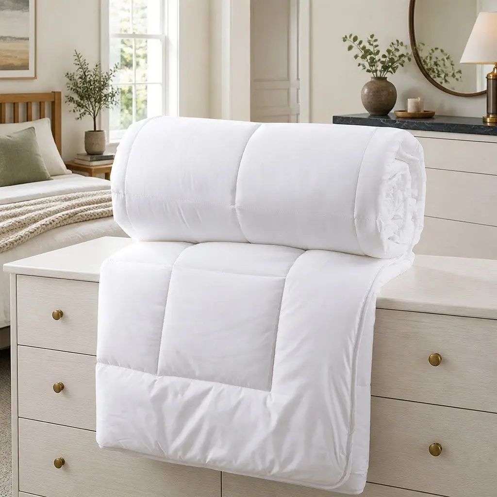 Queen Size Quilt Cotton Cover 210x210cm Eco-Silk Microfibre Filling Lightweight Soft Breathable 260GSM