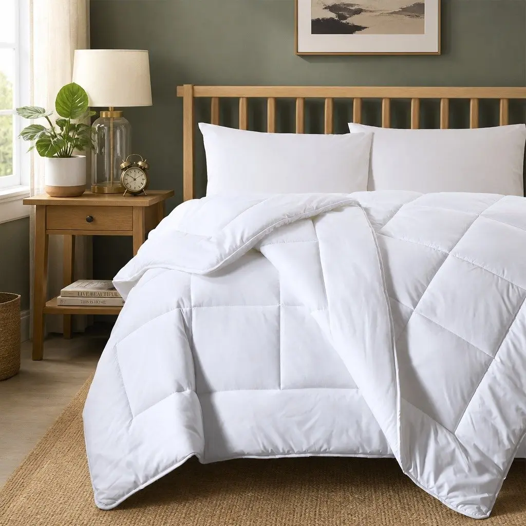 Queen Size Quilt Cotton Cover 210x210cm Eco-Silk Microfibre Filling Lightweight Soft Breathable 260GSM