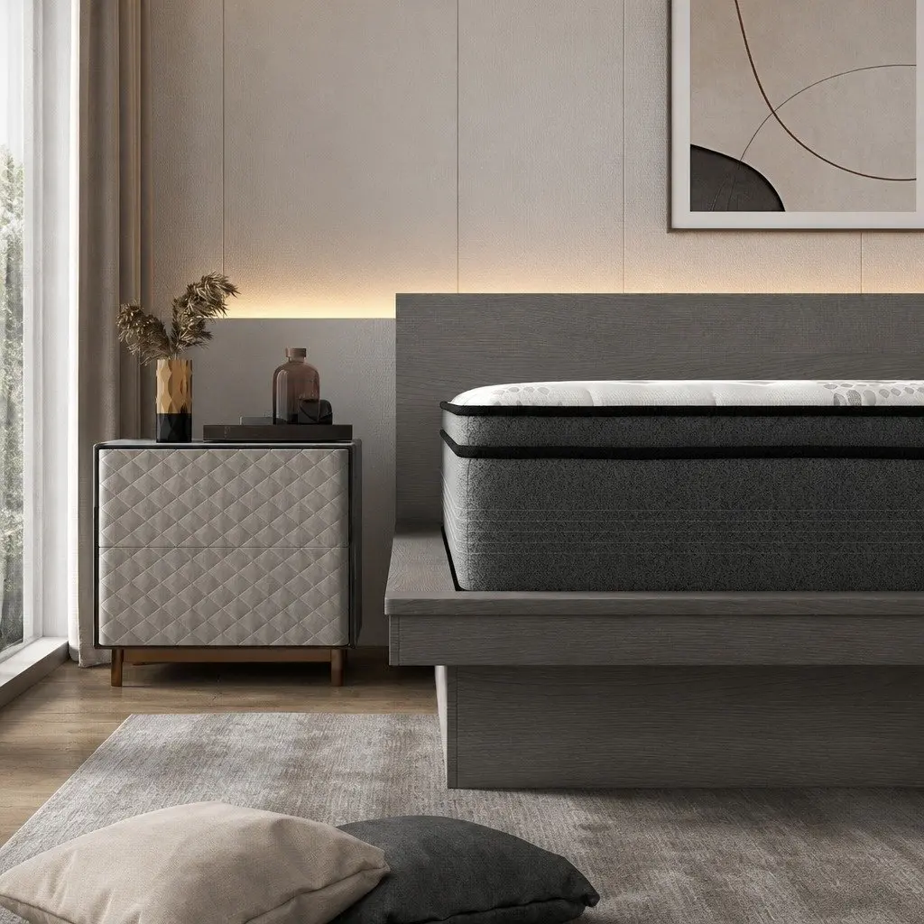 Double Mattress 5 Zone Euro Top Medium Firm Pocket Spring 137cm x 190cm White Grey with Black Trim