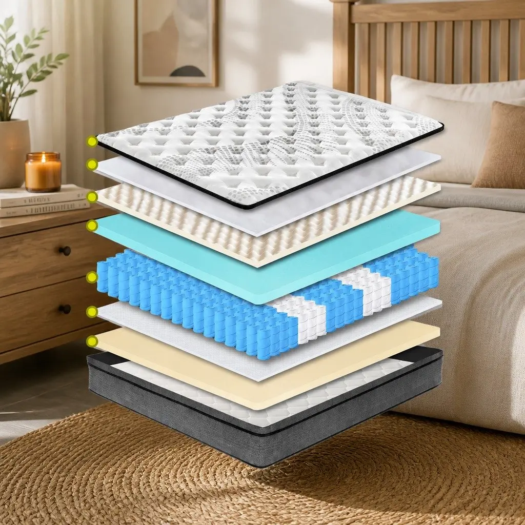 Double Mattress 5 Zone Euro Top Medium Firm Pocket Spring 137cm x 190cm White Grey with Black Trim