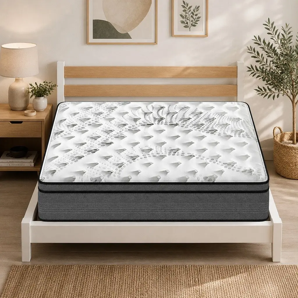 Double Mattress 5 Zone Euro Top Medium Firm Pocket Spring 137cm x 190cm White Grey with Black Trim