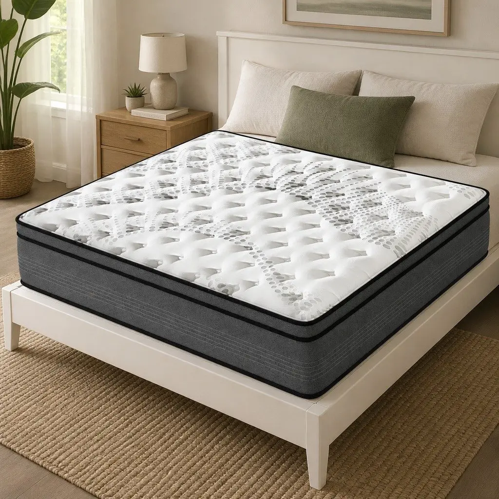 Double Mattress 5 Zone Euro Top Medium Firm Pocket Spring 137cm x 190cm White Grey with Black Trim