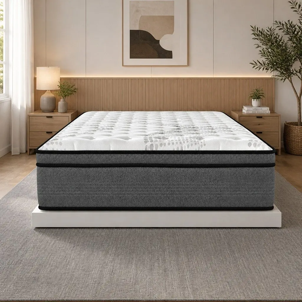 Double Mattress 5 Zone Euro Top Medium Firm Pocket Spring 137cm x 190cm White Grey with Black Trim