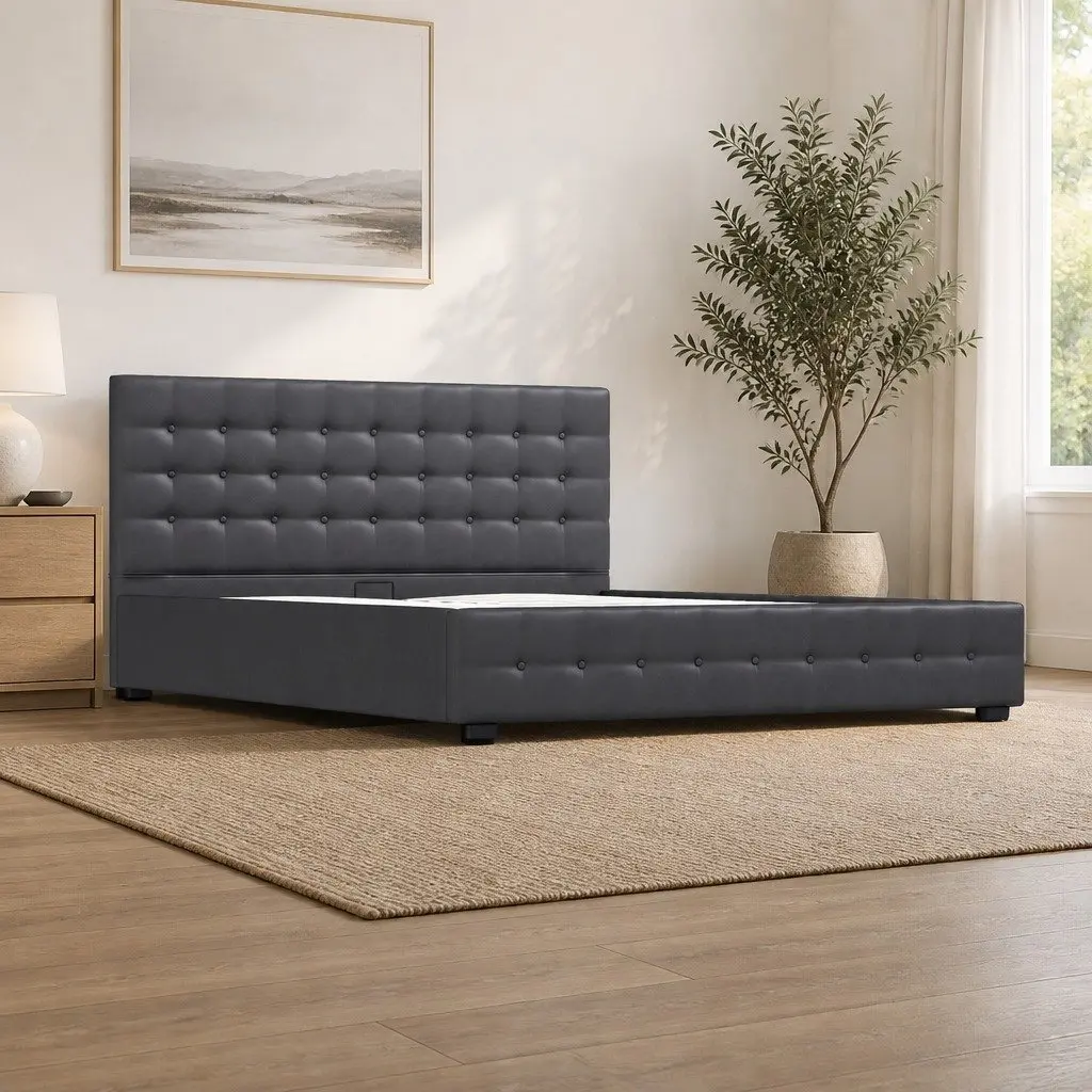 Single Gas Lift Bed Frame with Headboard Storage Upholstered Bedroom Furniture