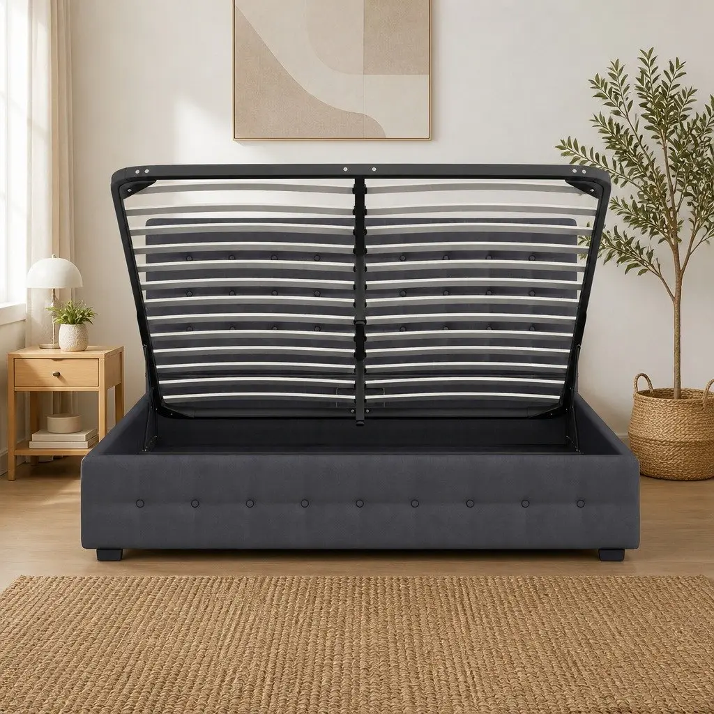 Single Gas Lift Bed Frame with Headboard Storage Upholstered Bedroom Furniture