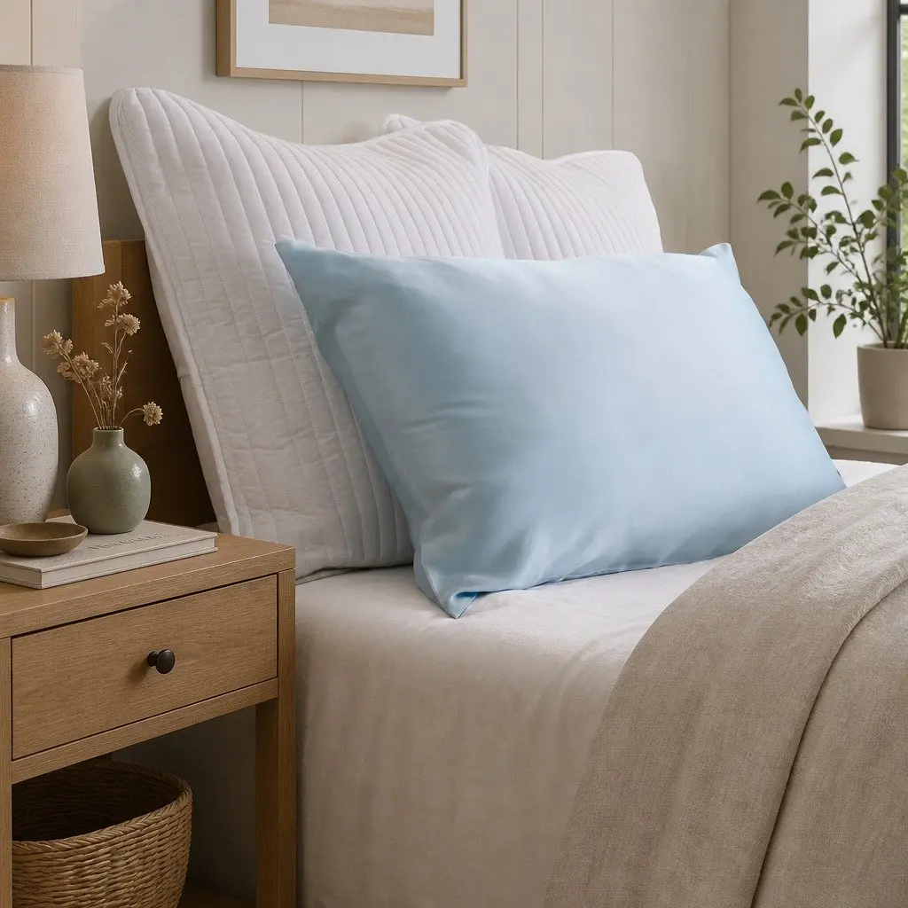 Silk Pillowcase Dual-Sided Soft Blue Single Pack Luxury Bedding Sleep Comfort